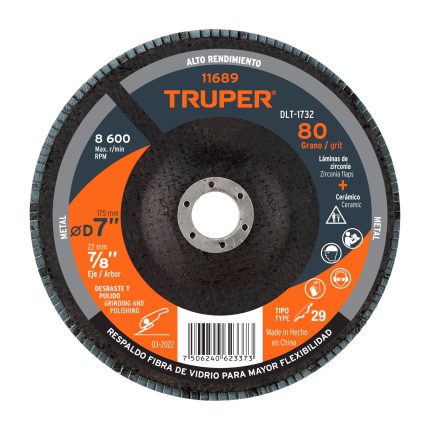 DISCO LAMINADO 7", GRANO 60 CENTRO 7/8 - TRUPER