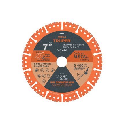 DISCO DE DIAMANTE DE 7" X 2.8 MM, CORTE DE METAL - TRUPER
